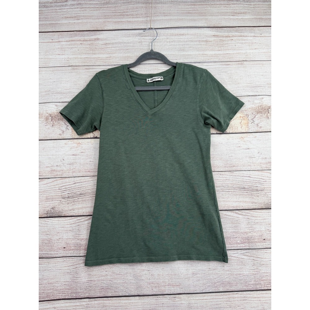 American Giant V-Neck Tee Women XS Green Short Sleeve Supima Cotton USA Made
